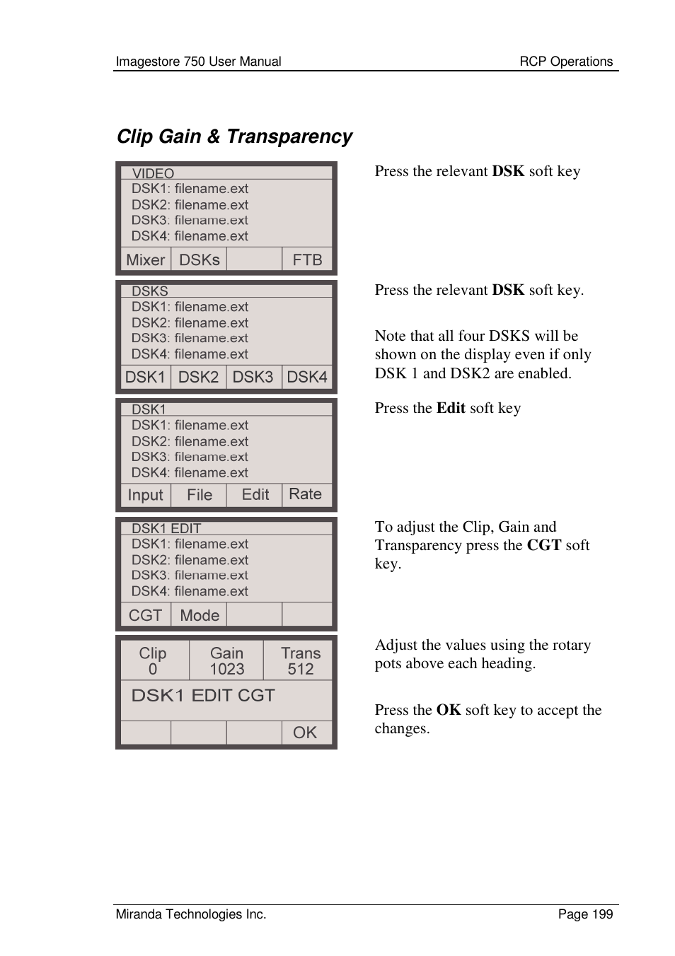 Clip gain & transparency | Grass Valley Imagestore 750 v.2.0.1 User Manual | Page 199 / 421