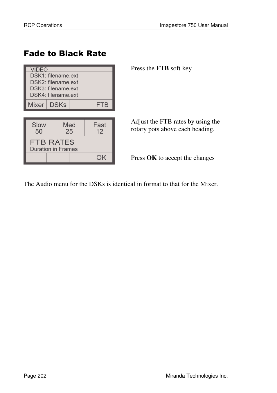 Fade to black rate | Grass Valley Imagestore 750 v.2.0.1 User Manual | Page 202 / 421