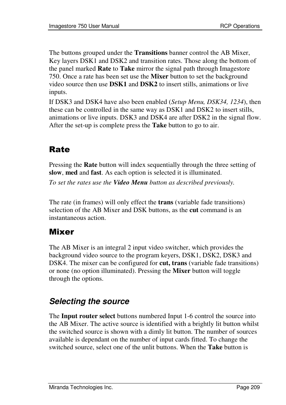 Rate, Mixer, Selecting the source | Grass Valley Imagestore 750 v.2.0.1 User Manual | Page 209 / 421