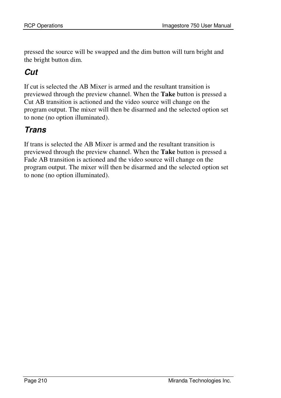 Trans | Grass Valley Imagestore 750 v.2.0.1 User Manual | Page 210 / 421