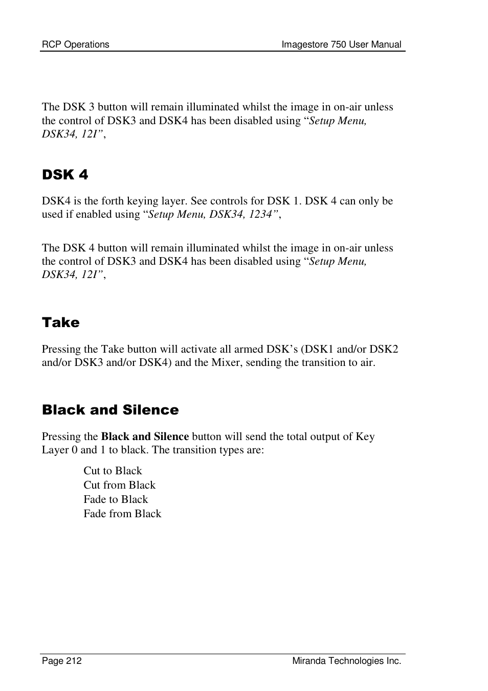 Dsk 4, Take, Black and silence | Grass Valley Imagestore 750 v.2.0.1 User Manual | Page 212 / 421