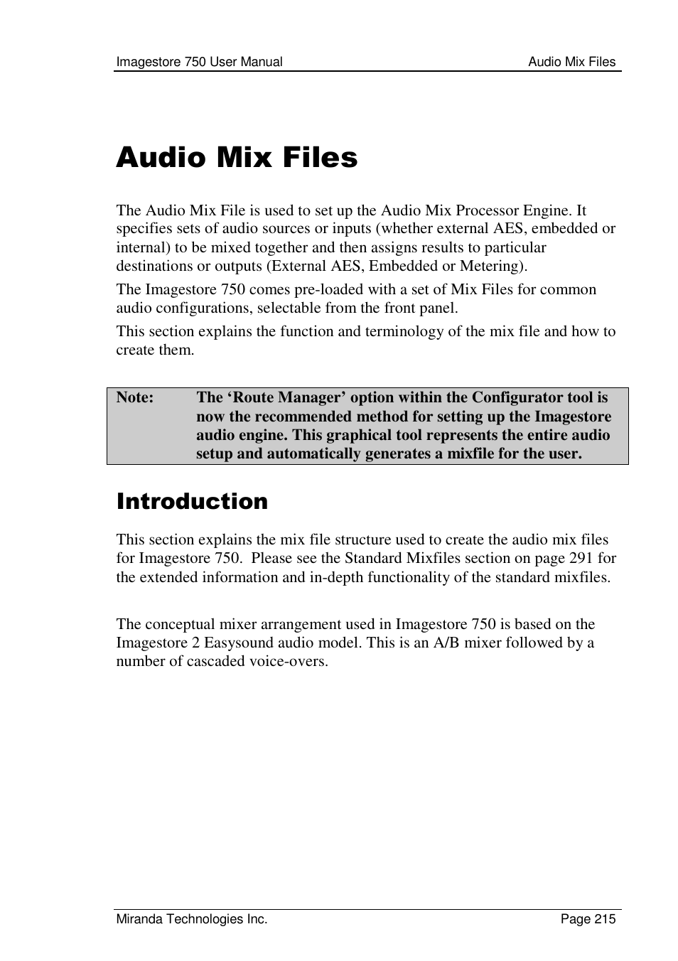 Audio mix files, Introduction | Grass Valley Imagestore 750 v.2.0.1 User Manual | Page 215 / 421