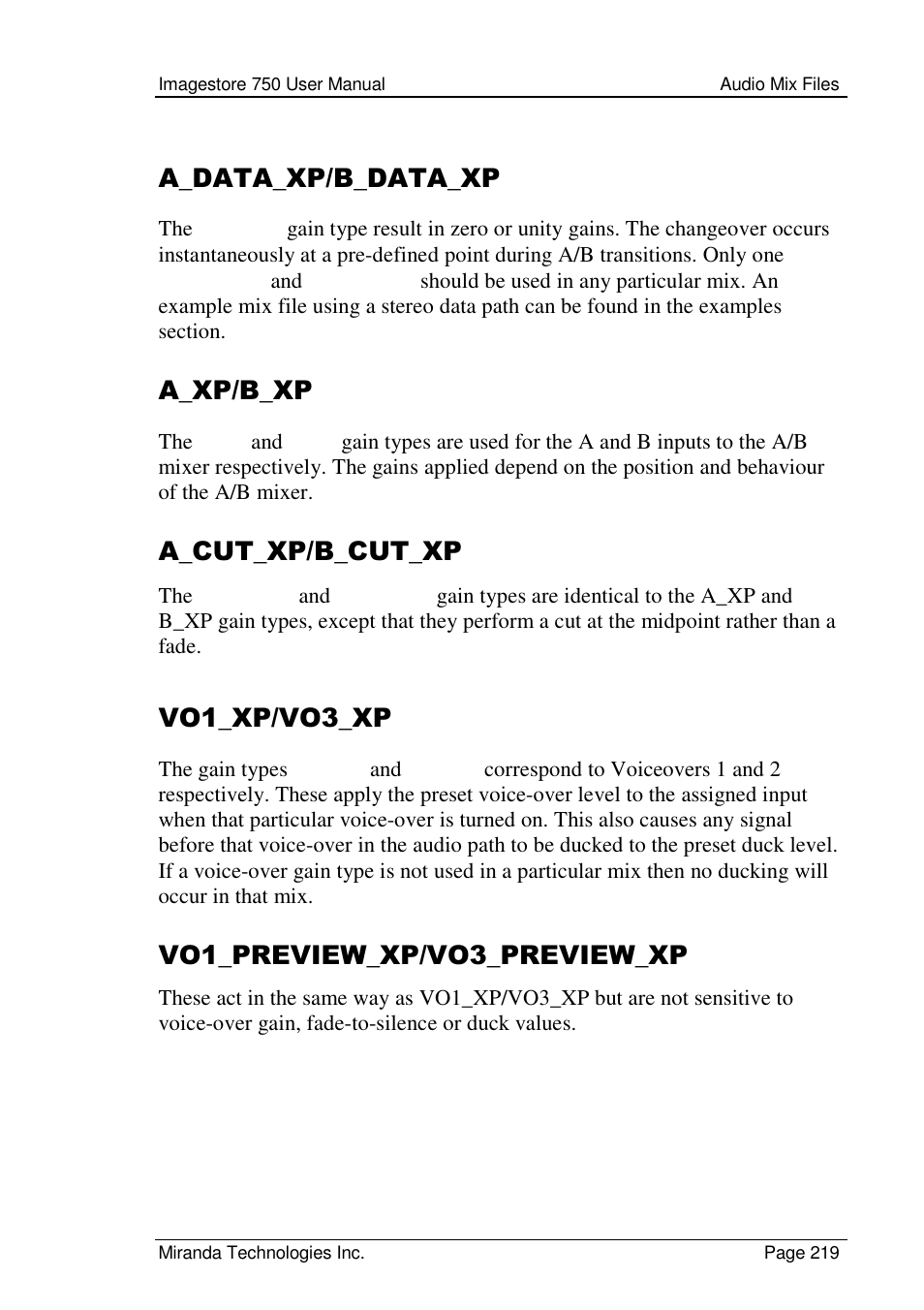 A_data_xp/b_data_xp, A_xp/b_xp, A_cut_xp/b_cut_xp | Vo1_xp/vo3_xp, Vo1_preview_xp/vo3_preview_xp | Grass Valley Imagestore 750 v.2.0.1 User Manual | Page 219 / 421