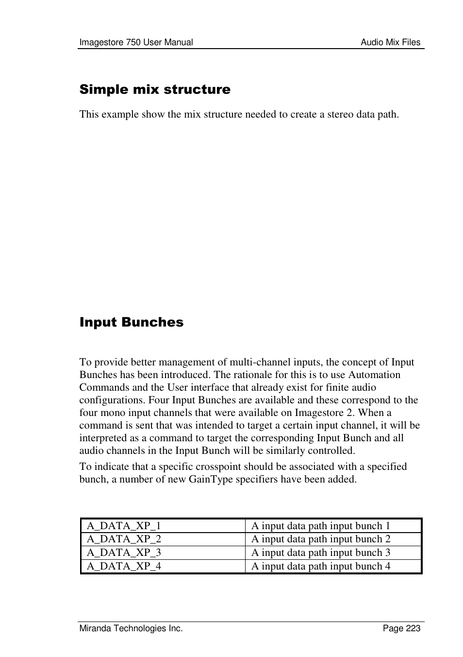 Simple mix structure, Input bunches | Grass Valley Imagestore 750 v.2.0.1 User Manual | Page 223 / 421