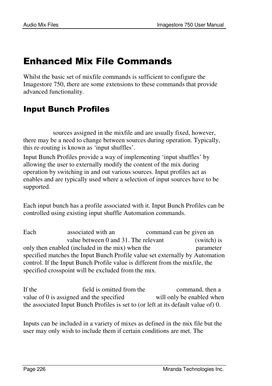 Enhanced mix file commands, Input bunch profiles | Grass Valley Imagestore 750 v.2.0.1 User Manual | Page 226 / 421