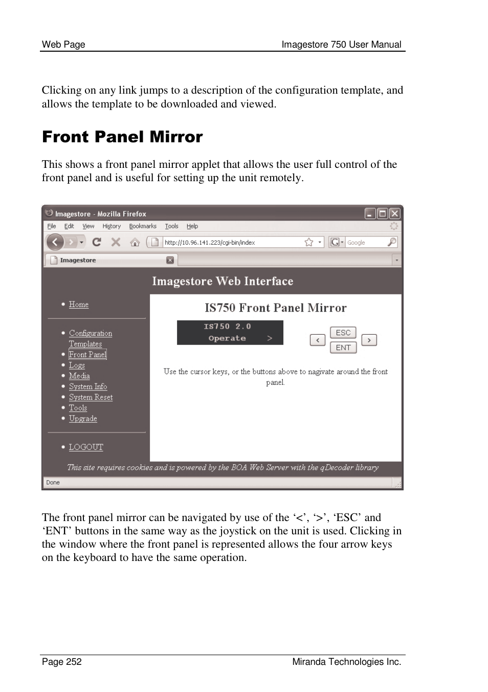 Front panel mirror | Grass Valley Imagestore 750 v.2.0.1 User Manual | Page 252 / 421