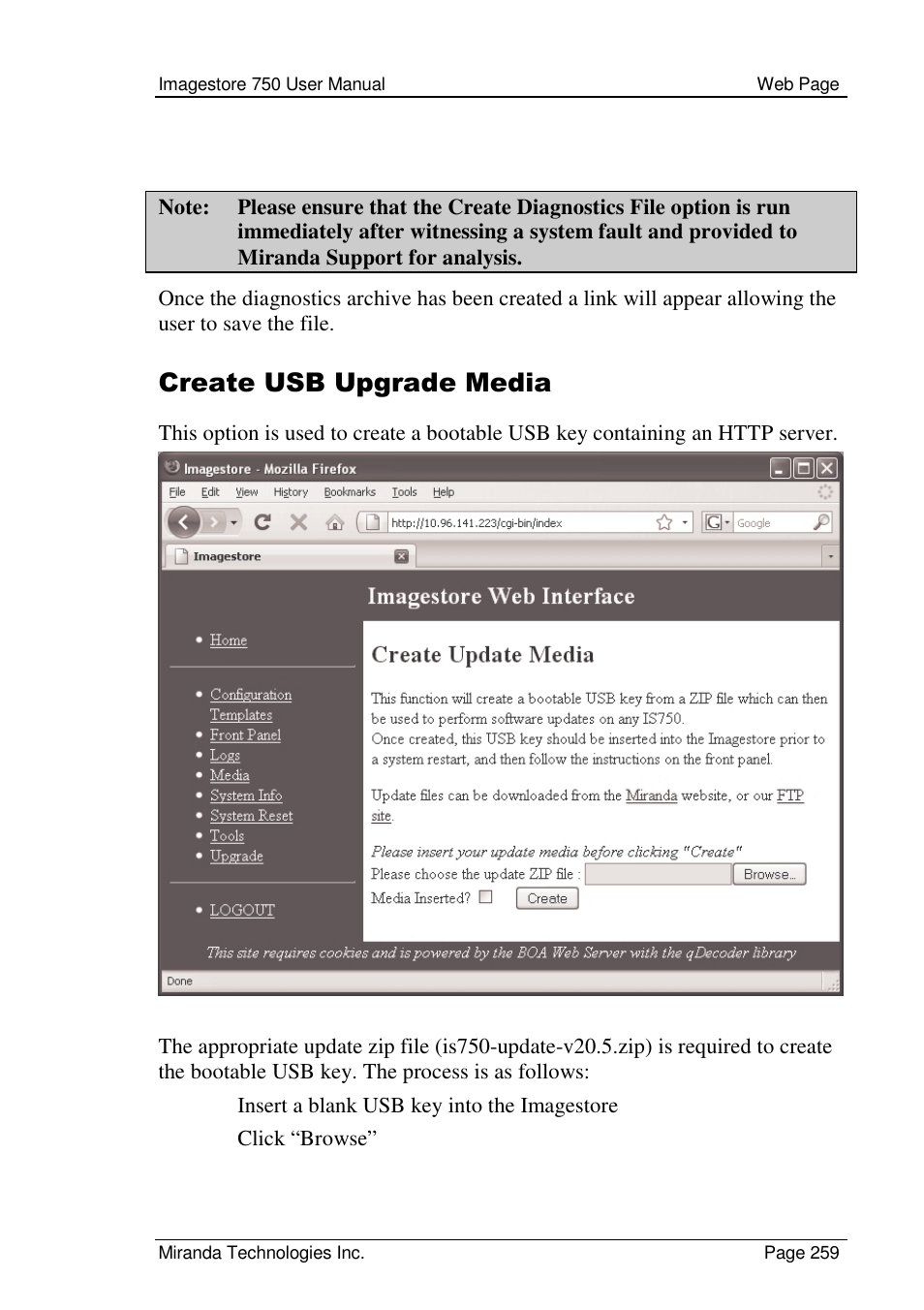 Create usb upgrade media | Grass Valley Imagestore 750 v.2.0.1 User Manual | Page 259 / 421