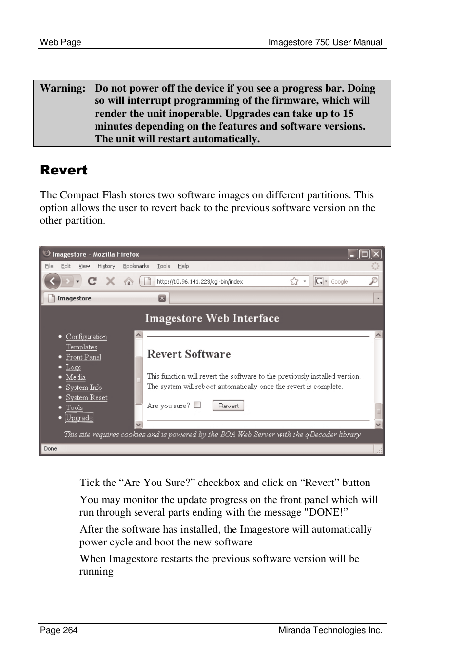 Revert | Grass Valley Imagestore 750 v.2.0.1 User Manual | Page 264 / 421