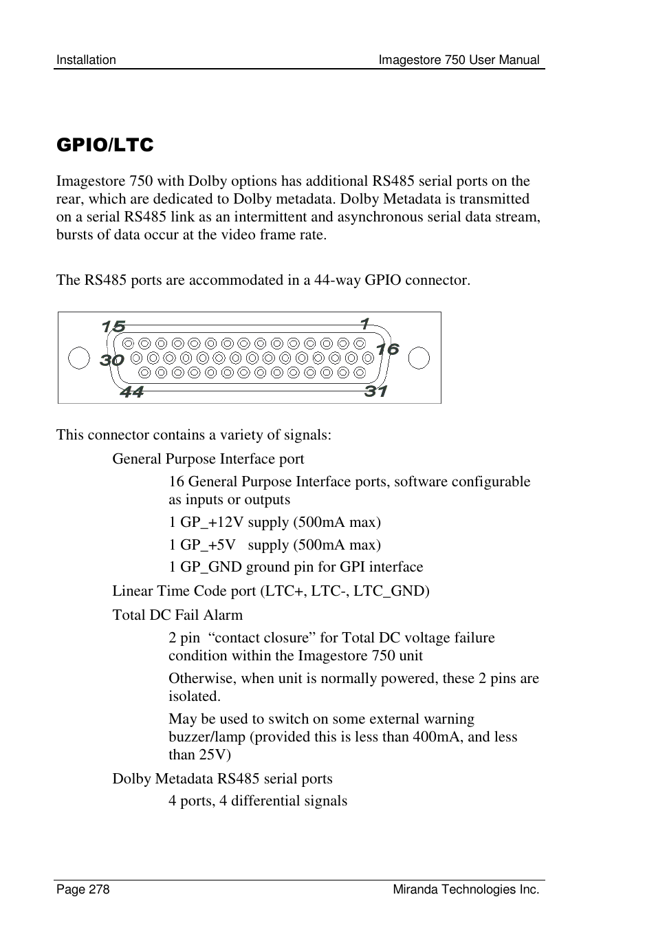 Gpio/ltc | Grass Valley Imagestore 750 v.2.0.1 User Manual | Page 278 / 421