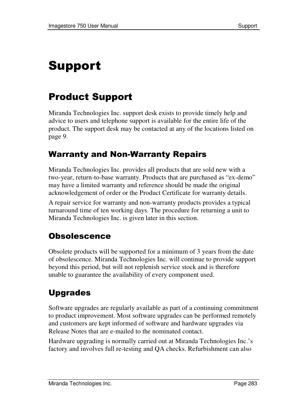 Support, Product support | Grass Valley Imagestore 750 v.2.0.1 User Manual | Page 283 / 421