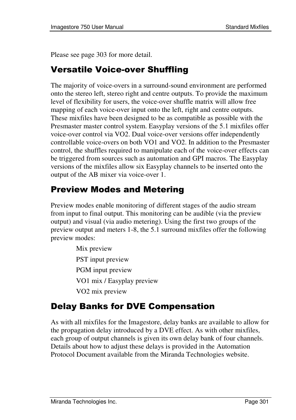 Versatile voice-over shuffling, Preview modes and metering, Delay banks for dve compensation | Grass Valley Imagestore 750 v.2.0.1 User Manual | Page 301 / 421