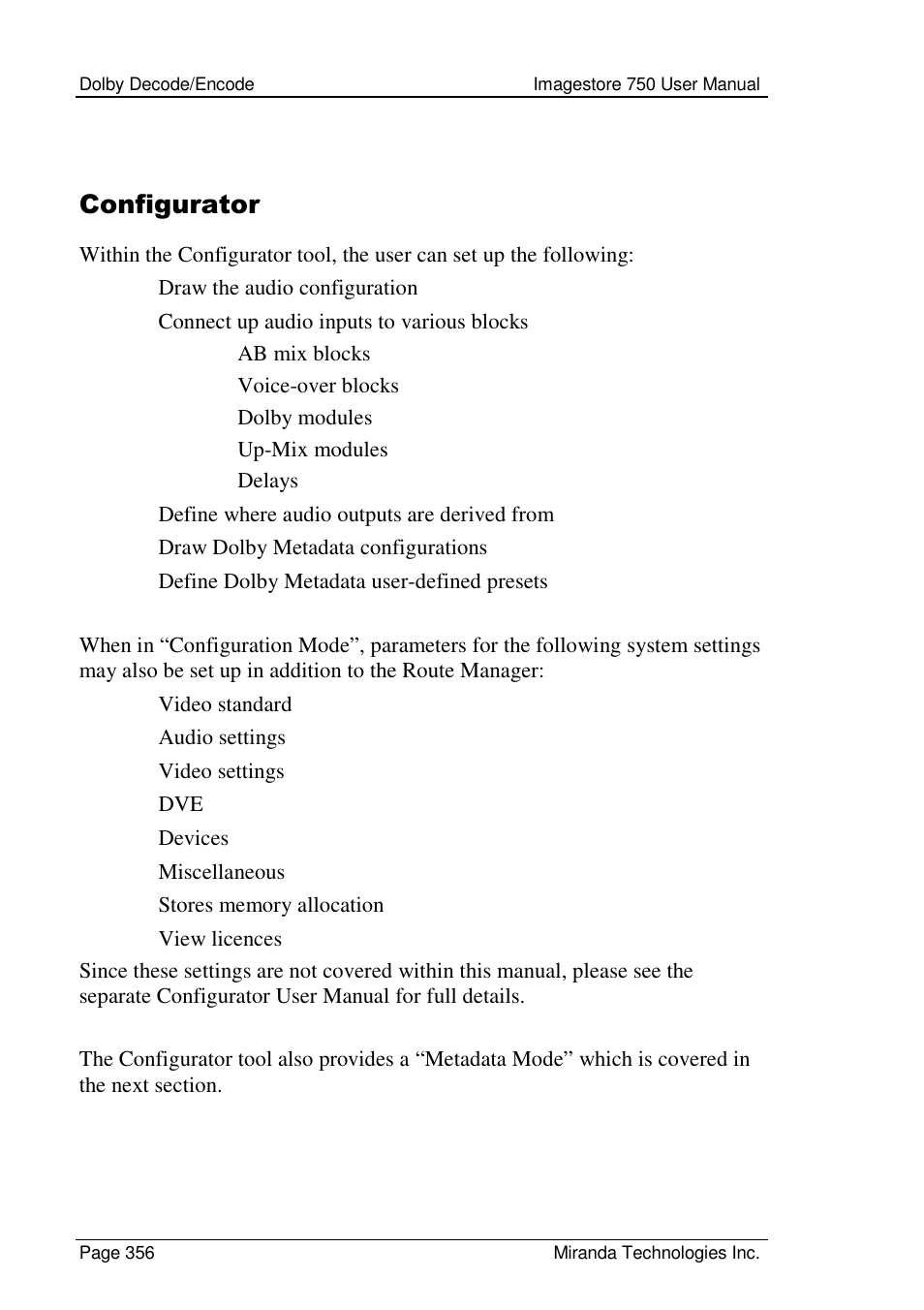Configurator | Grass Valley Imagestore 750 v.2.0.1 User Manual | Page 356 / 421