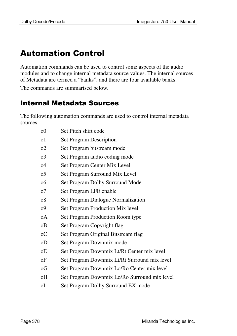 Automation control, Internal metadata sources | Grass Valley Imagestore 750 v.2.0.1 User Manual | Page 378 / 421
