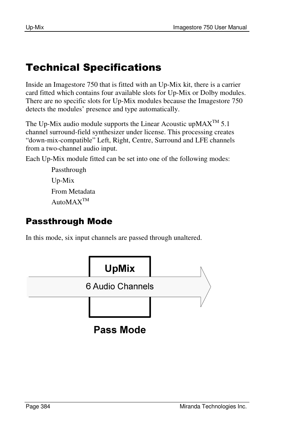 Technical specifications, Passthrough mode | Grass Valley Imagestore 750 v.2.0.1 User Manual | Page 384 / 421
