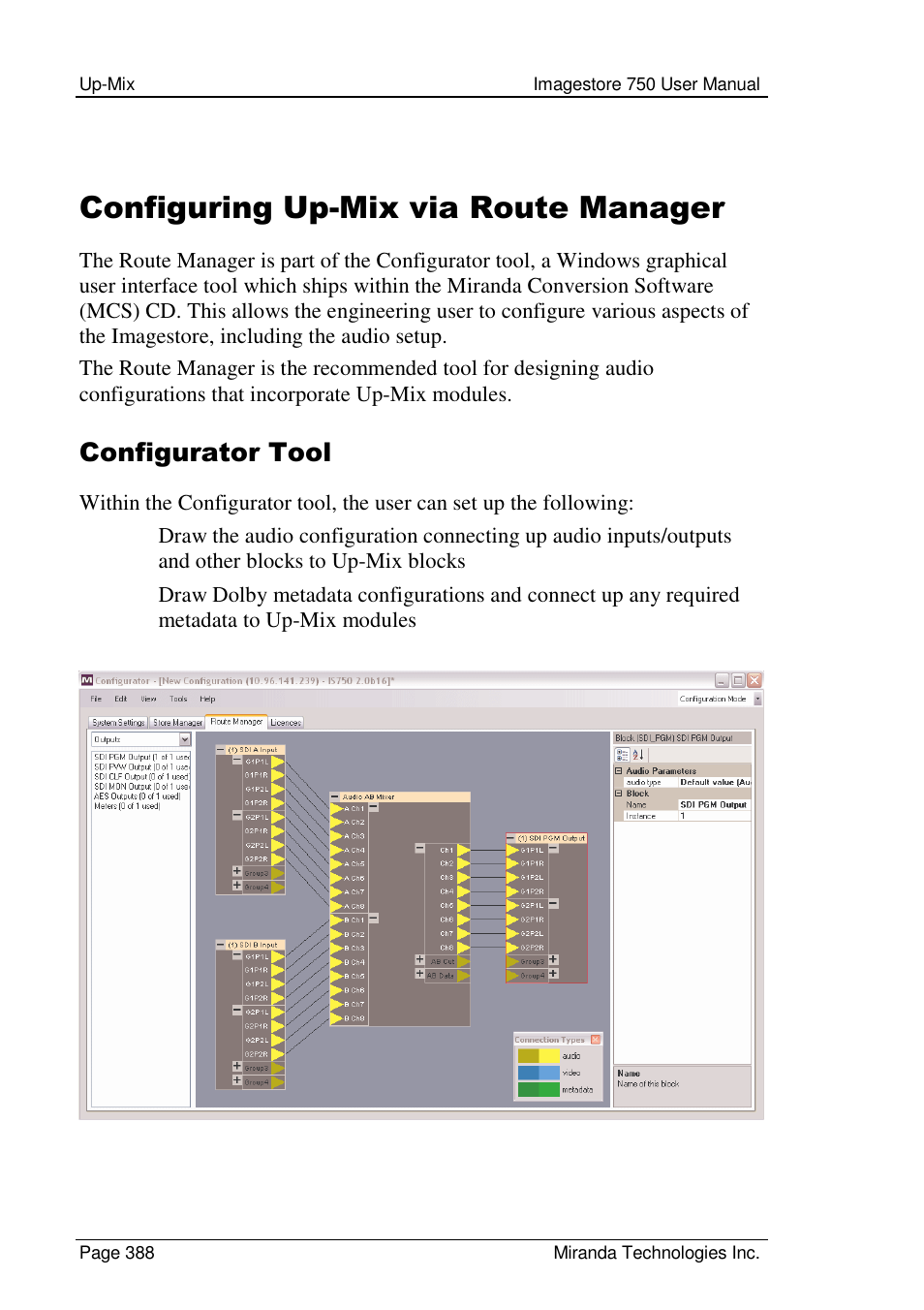 Configuring up-mix via route manager, Configurator tool | Grass Valley Imagestore 750 v.2.0.1 User Manual | Page 388 / 421