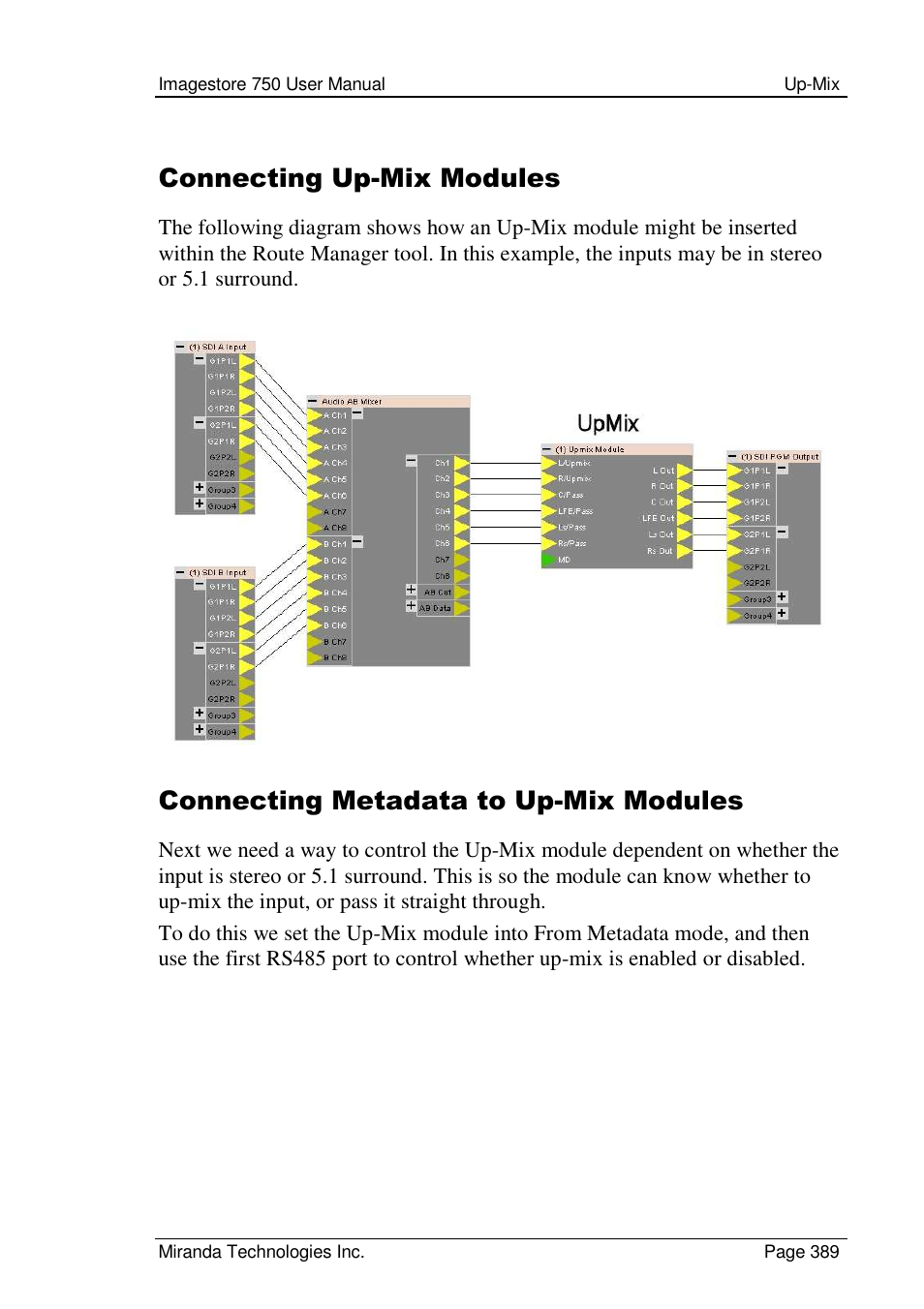 Connecting up-mix modules, Connecting metadata to up-mix modules | Grass Valley Imagestore 750 v.2.0.1 User Manual | Page 389 / 421