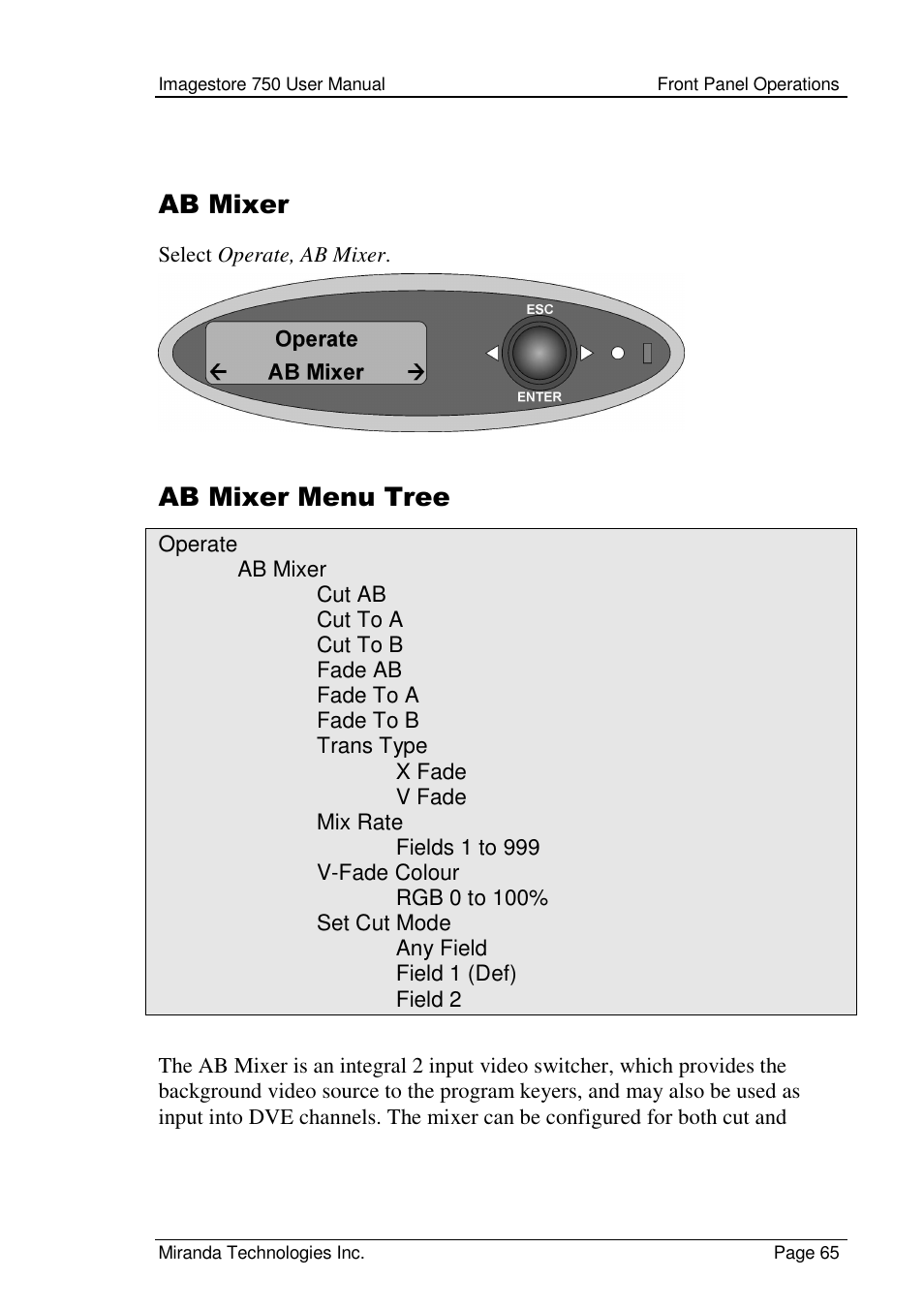 Ab mixer, Ab mixer menu tree | Grass Valley Imagestore 750 v.2.0.1 User Manual | Page 65 / 421