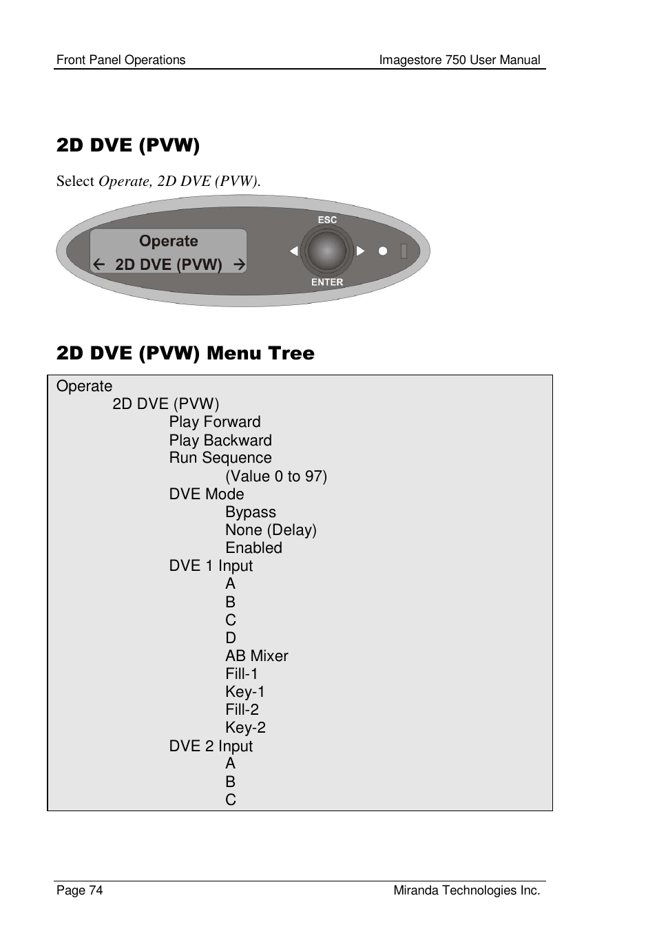 2d dve (pvw), 2d dve (pvw) menu tree | Grass Valley Imagestore 750 v.2.0.1 User Manual | Page 74 / 421
