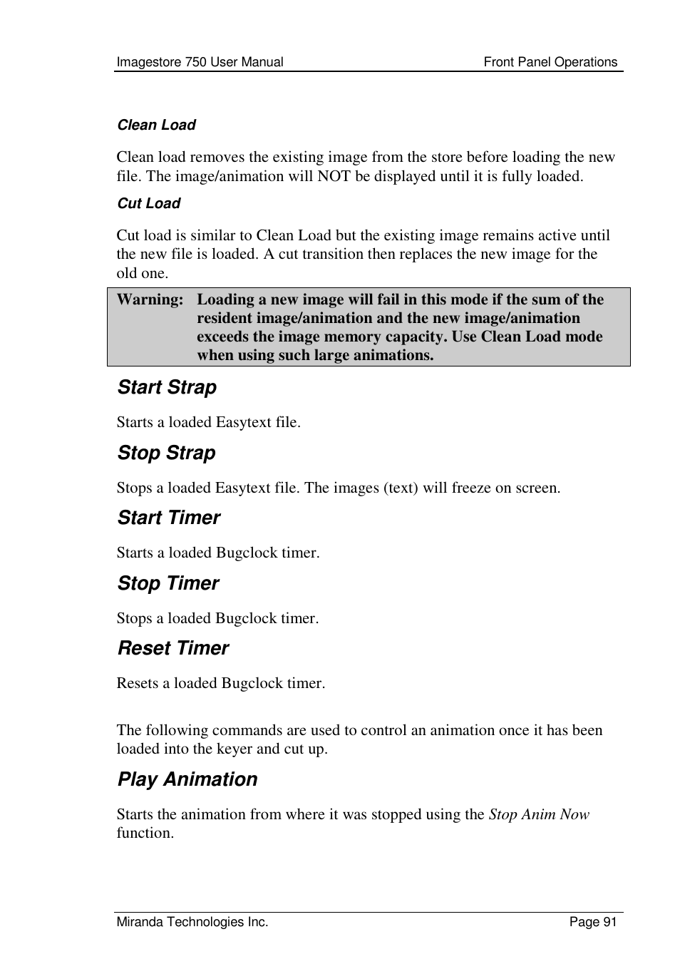 Start strap, Stop strap, Start timer | Stop timer, Reset timer, Play animation | Grass Valley Imagestore 750 v.2.0.1 User Manual | Page 91 / 421