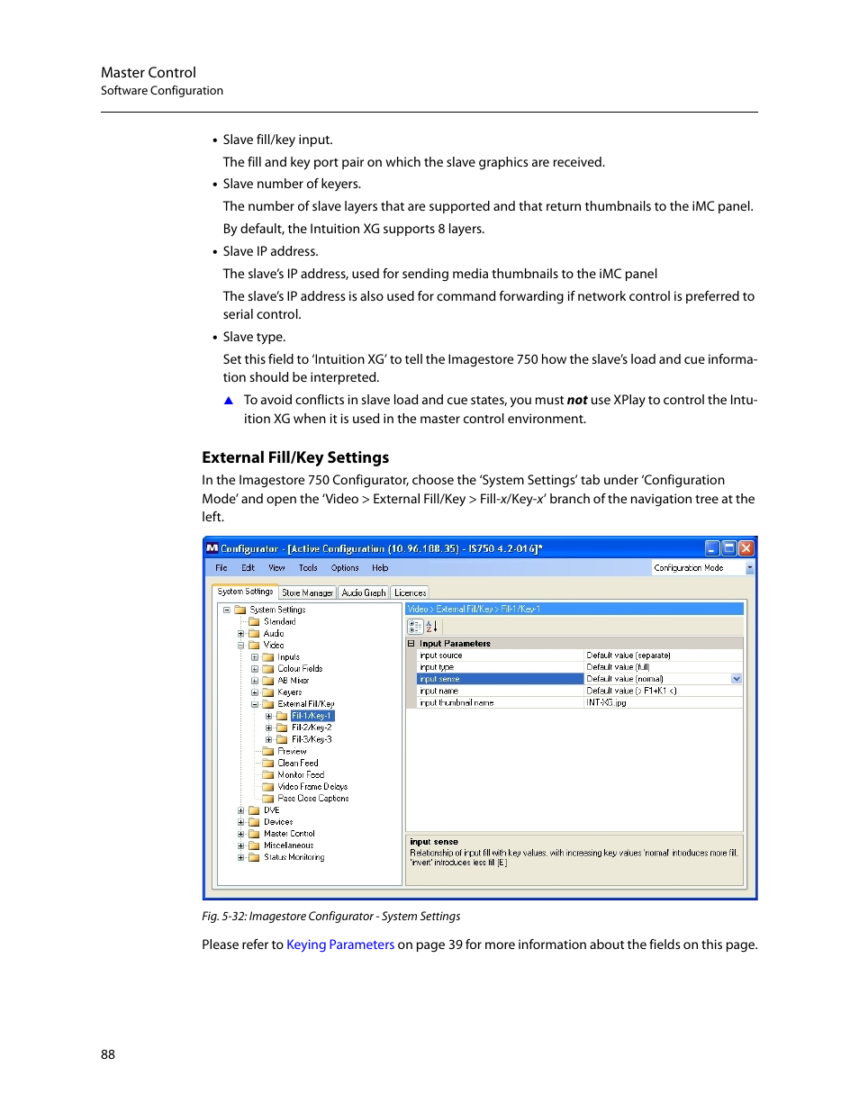 External fill/key settings | Grass Valley Imagestore 750 v.3.0.1 User Manual | Page 104 / 273