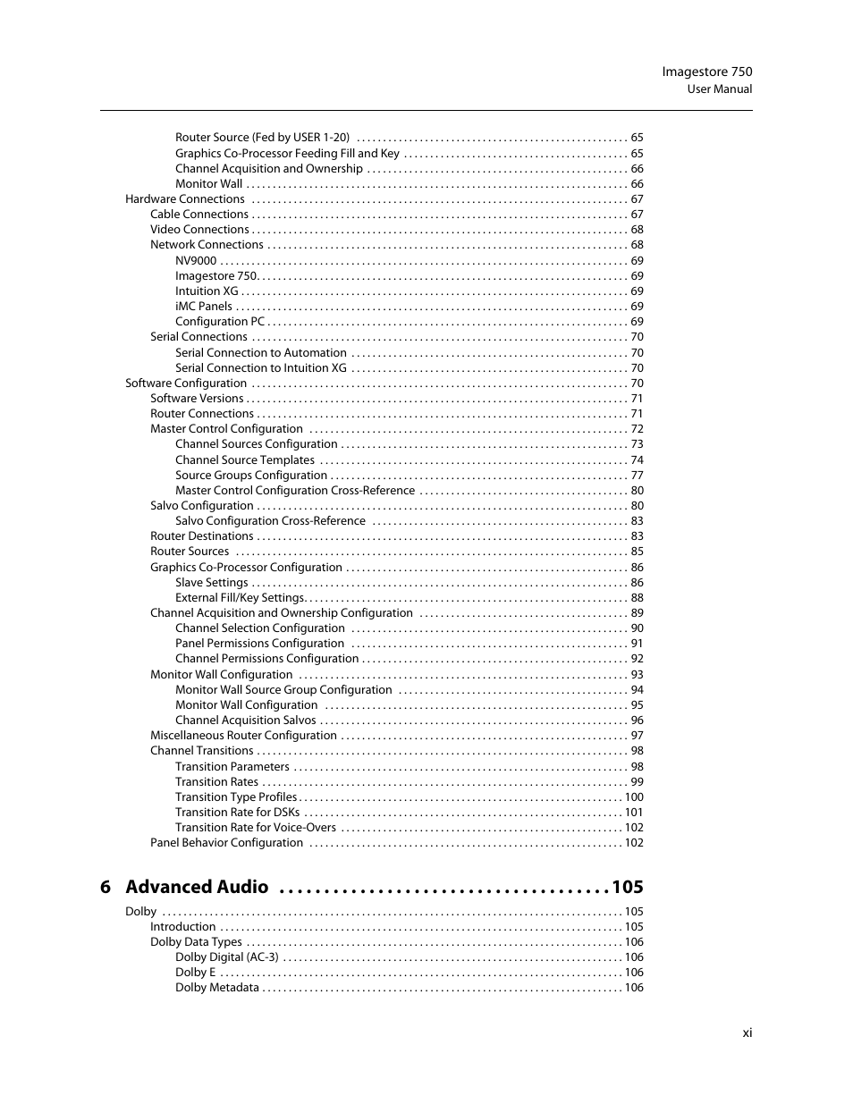 6 advanced audio | Grass Valley Imagestore 750 v.3.0.1 User Manual | Page 11 / 273