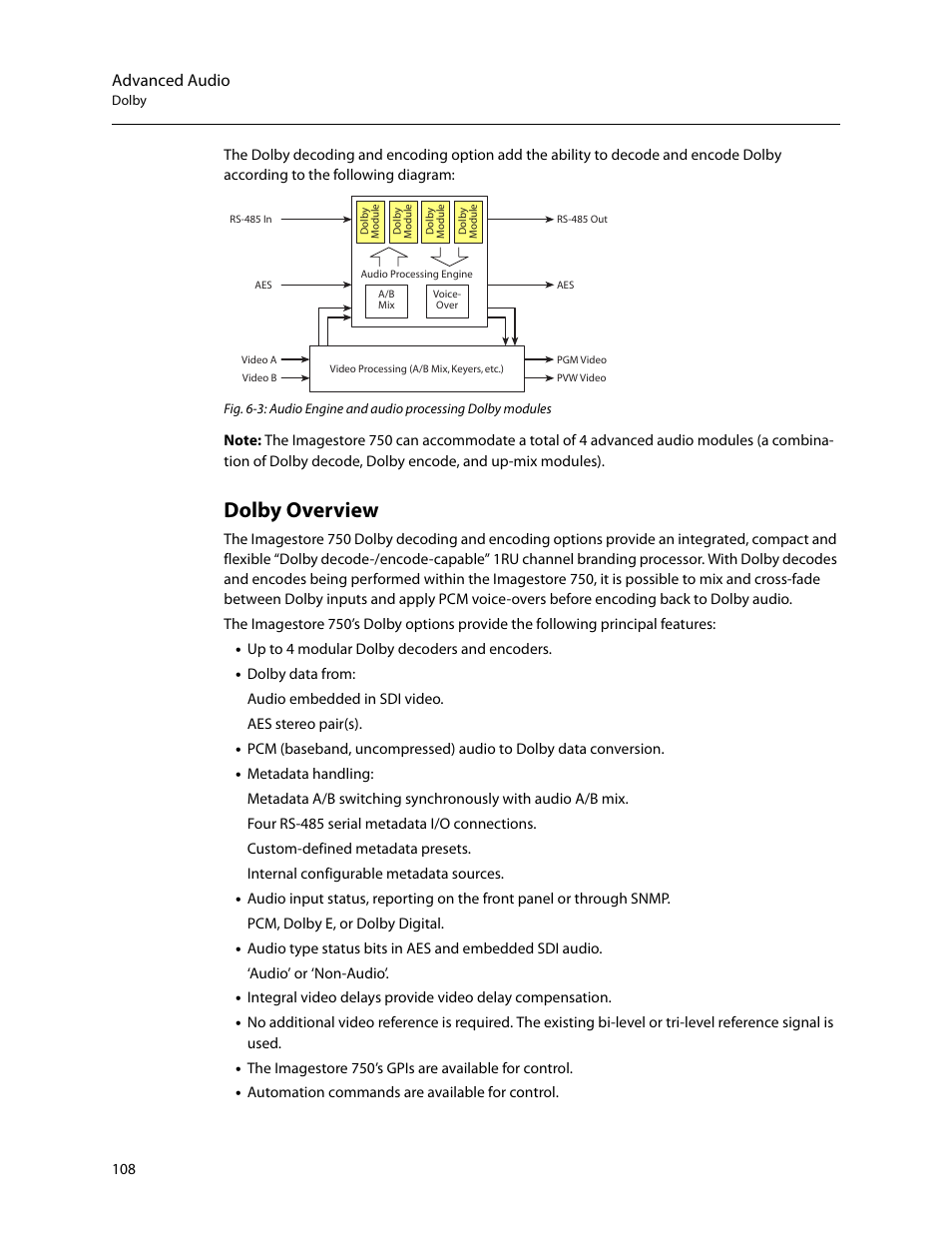 Dolby overview, Advanced audio | Grass Valley Imagestore 750 v.3.0.1 User Manual | Page 124 / 273