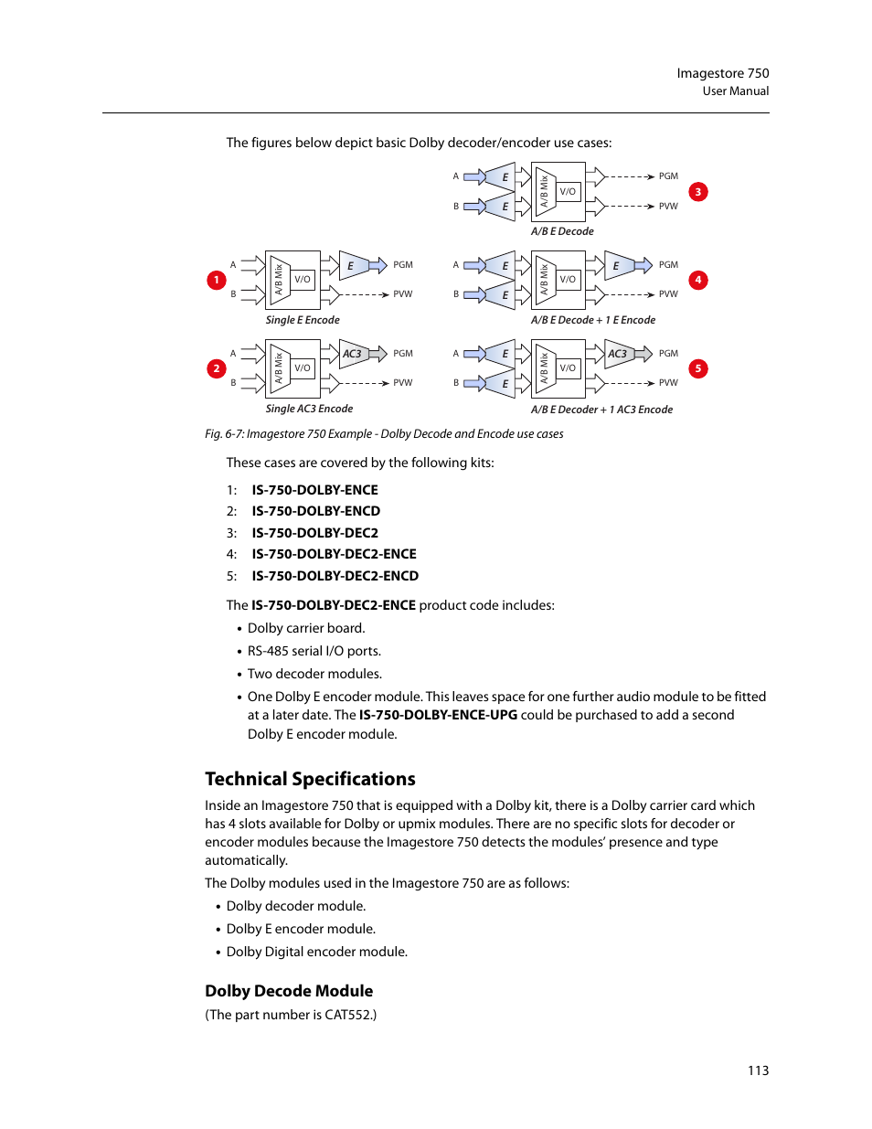 Technical specifications, Dolby decode module | Grass Valley Imagestore 750 v.3.0.1 User Manual | Page 129 / 273