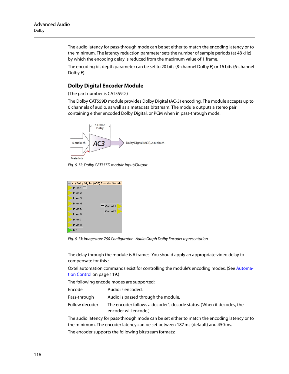 Dolby digital encoder module | Grass Valley Imagestore 750 v.3.0.1 User Manual | Page 132 / 273