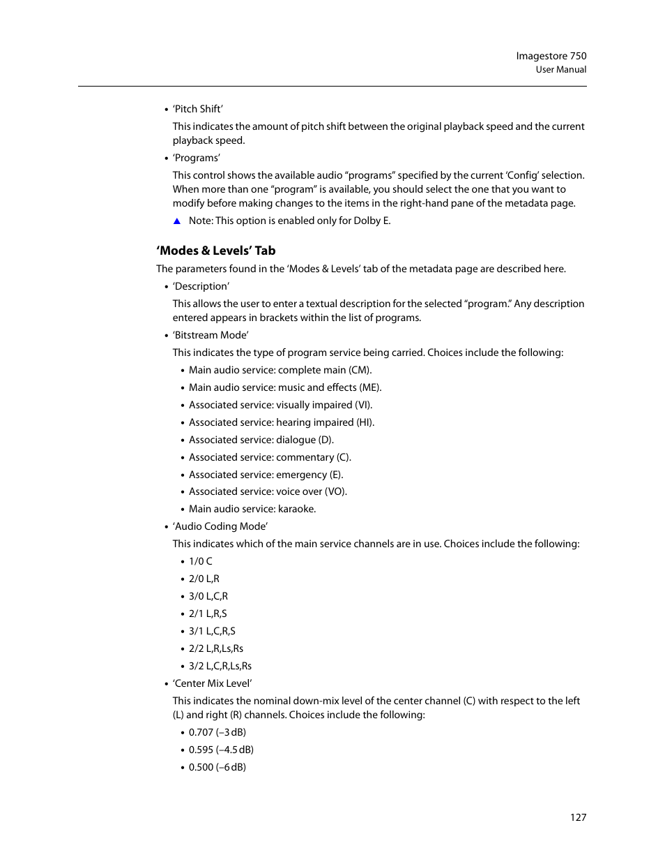 Modes & levels’ tab | Grass Valley Imagestore 750 v.3.0.1 User Manual | Page 143 / 273