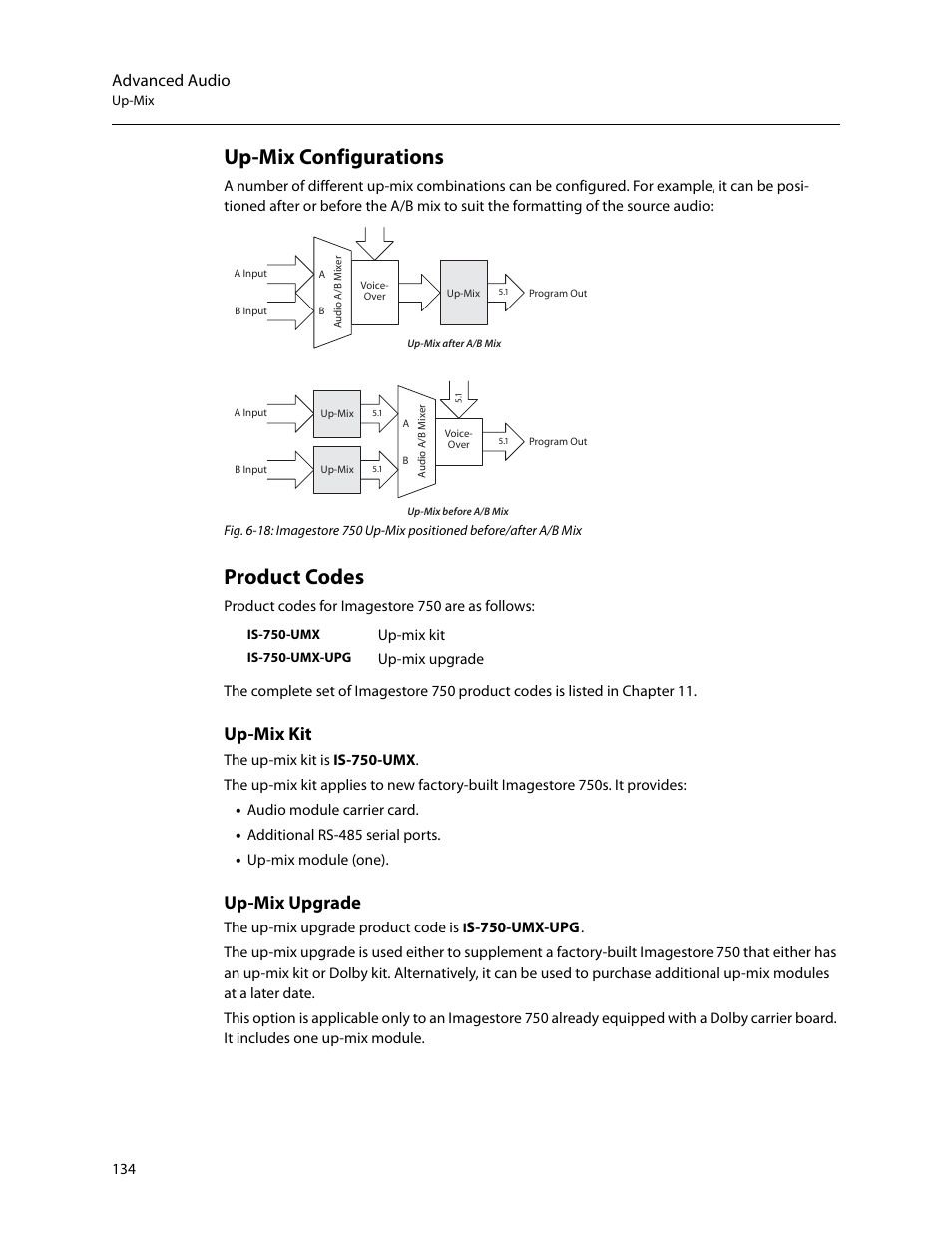 Up-mix configurations, Product codes, Up-mix configurations product codes | Up-mix kit up-mix upgrade, Up-mix kit, Up-mix upgrade, Advanced audio | Grass Valley Imagestore 750 v.3.0.1 User Manual | Page 150 / 273