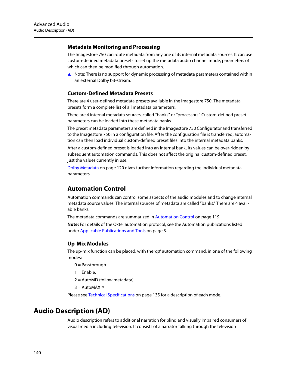 Automation control, Audio description (ad), Up-mix modules | Grass Valley Imagestore 750 v.3.0.1 User Manual | Page 156 / 273