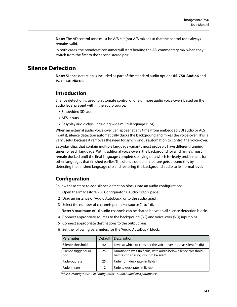 Silence detection, Introduction, Configuration | Introduction configuration | Grass Valley Imagestore 750 v.3.0.1 User Manual | Page 159 / 273