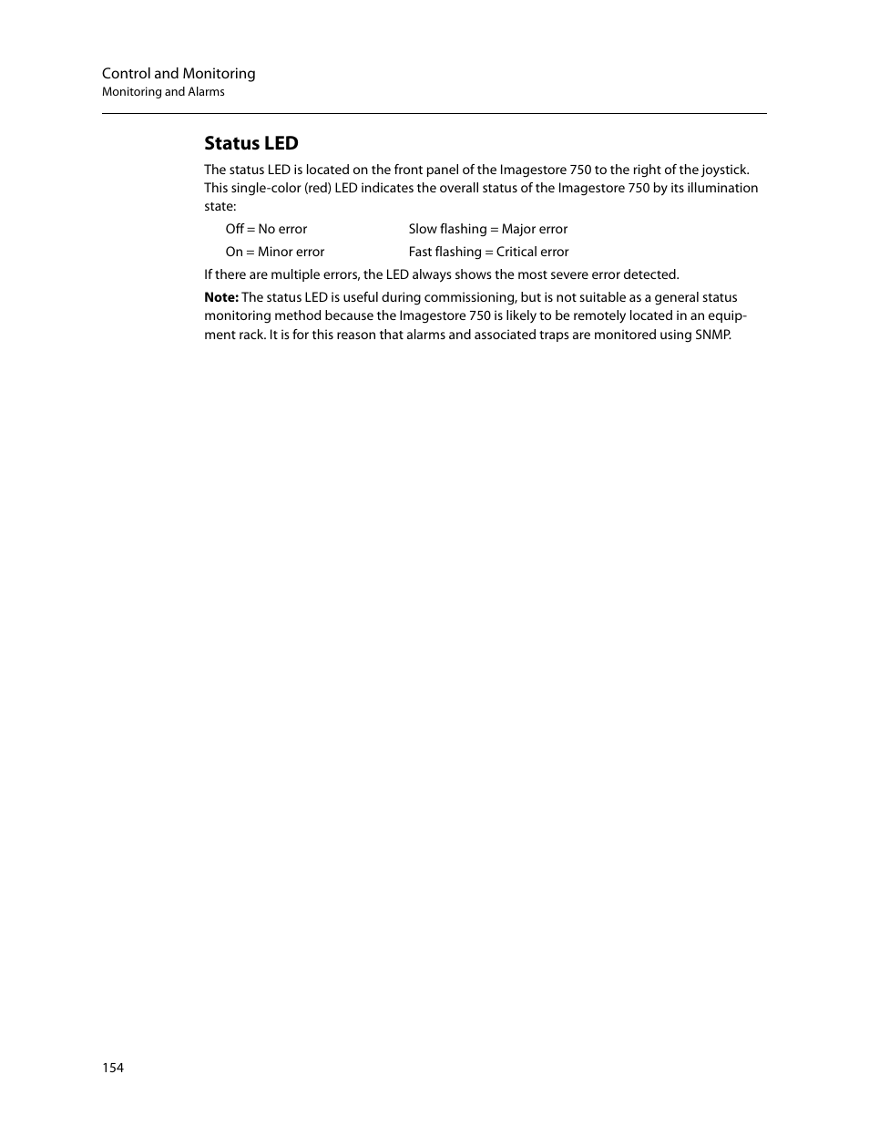 Status led | Grass Valley Imagestore 750 v.3.0.1 User Manual | Page 170 / 273