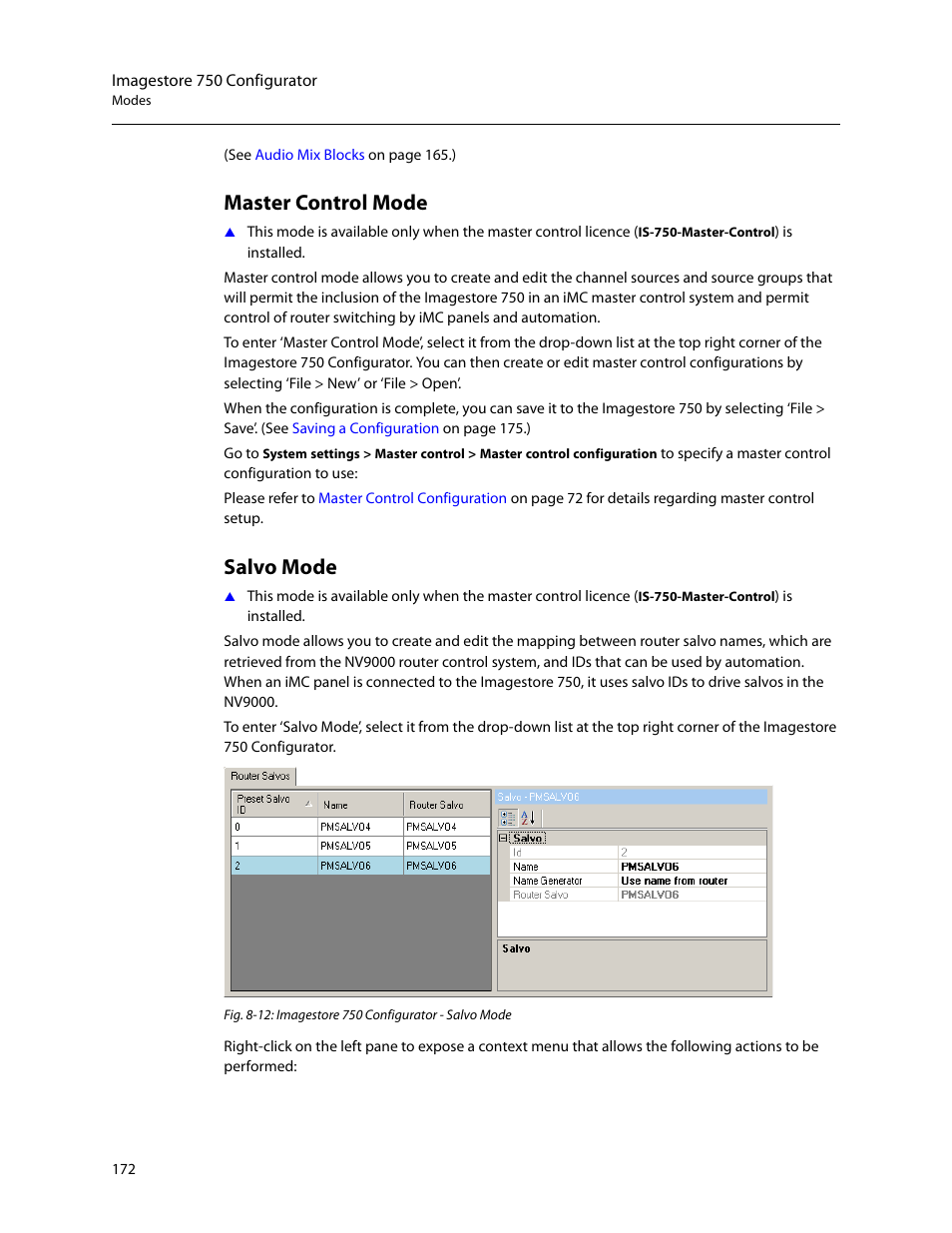 Master control mode, Salvo mode, Master control mode salvo mode | Grass Valley Imagestore 750 v.3.0.1 User Manual | Page 188 / 273