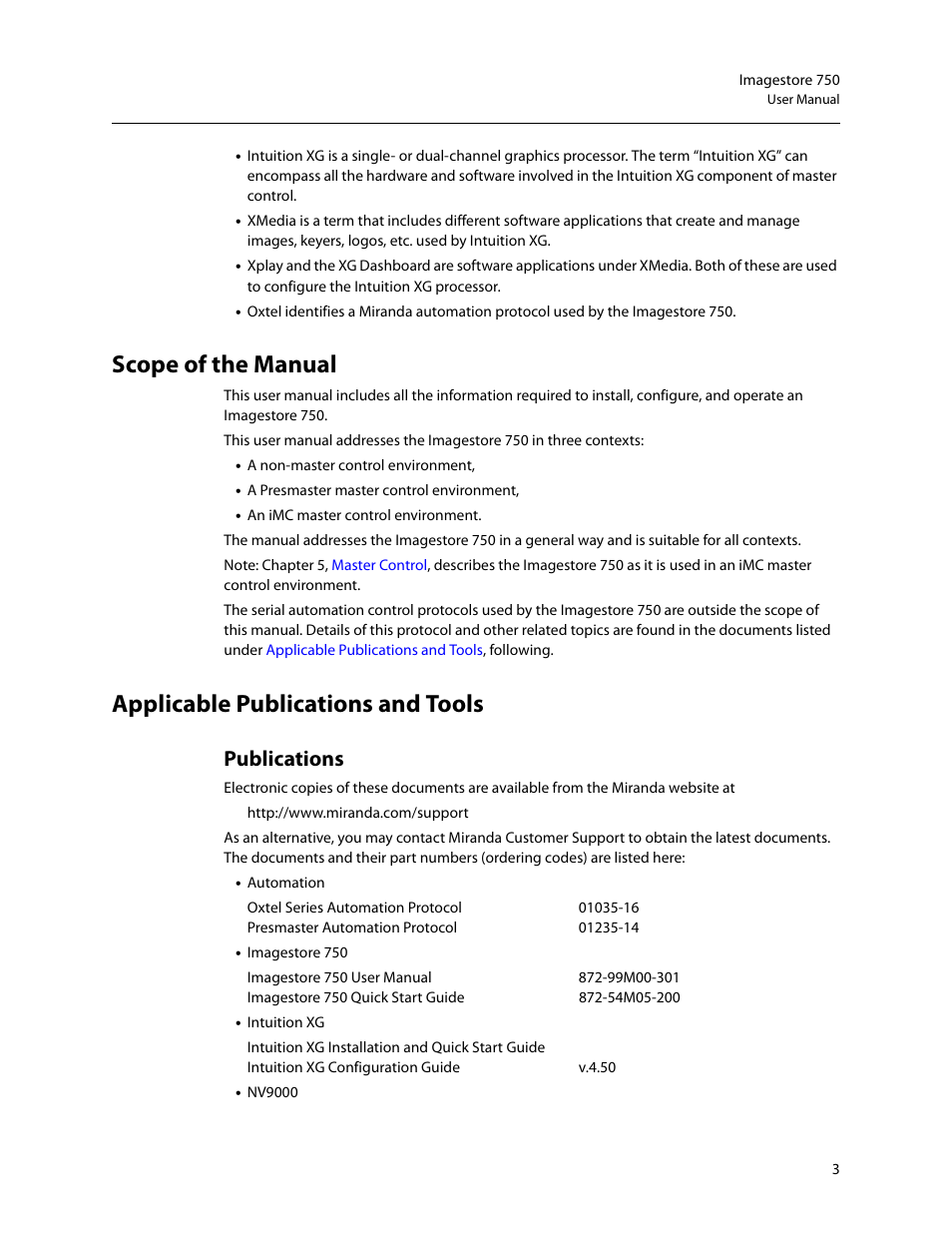 Scope of the manual, Applicable publications and tools, Publications | Grass Valley Imagestore 750 v.3.0.1 User Manual | Page 19 / 273