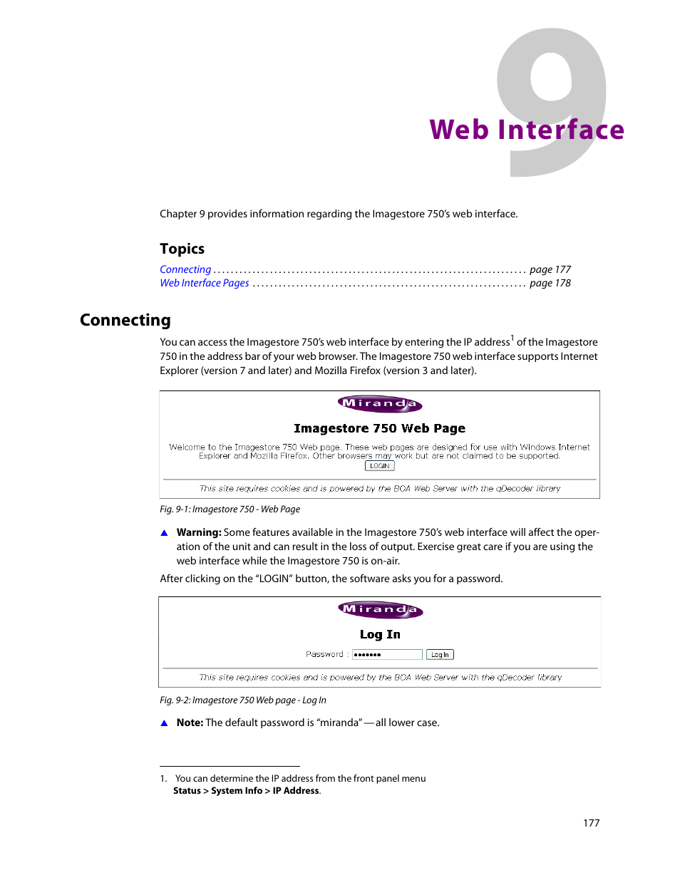 Web interface, Connecting, 9 web interface | Chapter 9, Topics | Grass Valley Imagestore 750 v.3.0.1 User Manual | Page 193 / 273