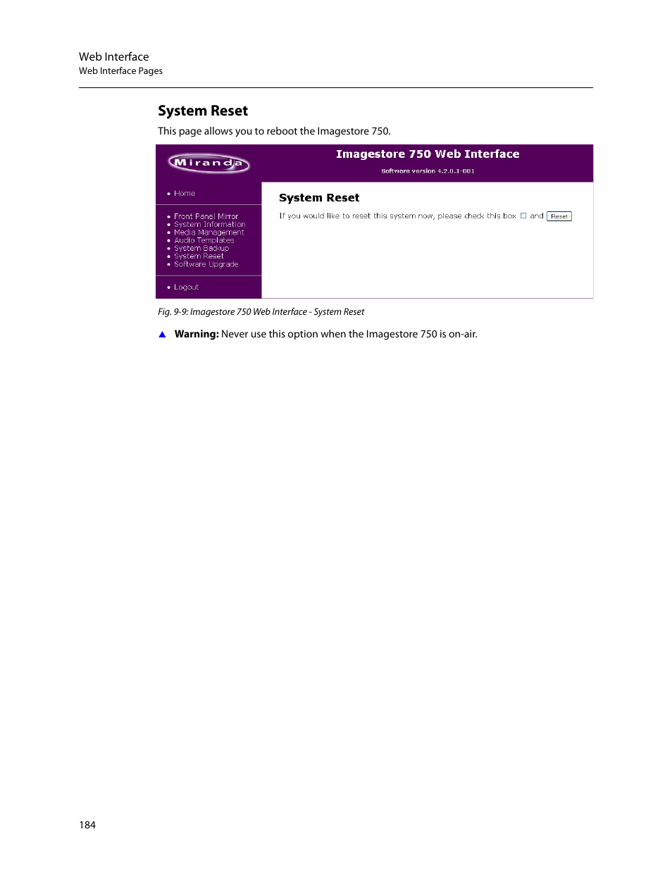 System reset | Grass Valley Imagestore 750 v.3.0.1 User Manual | Page 200 / 273