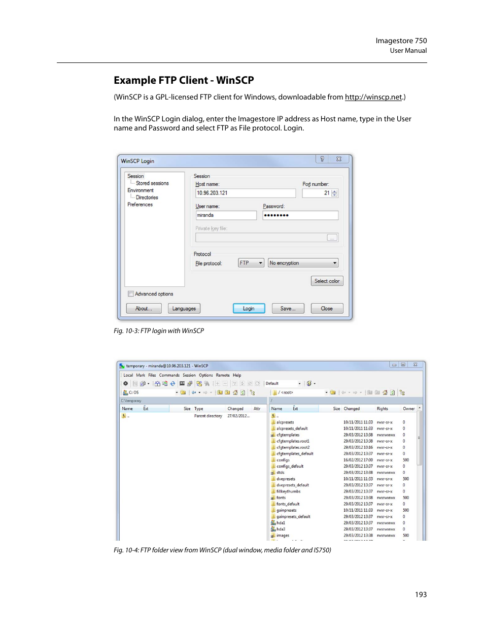 Example ftp client - winscp | Grass Valley Imagestore 750 v.3.0.1 User Manual | Page 209 / 273