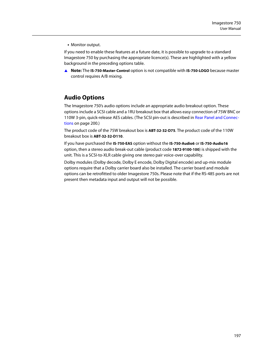 Audio options | Grass Valley Imagestore 750 v.3.0.1 User Manual | Page 213 / 273