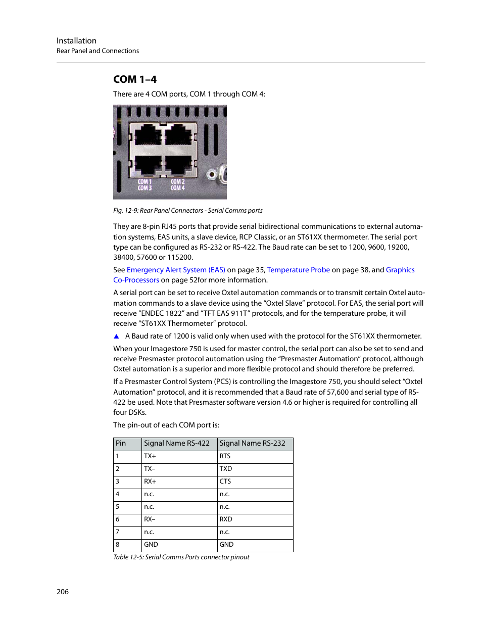 Com 1–4 | Grass Valley Imagestore 750 v.3.0.1 User Manual | Page 222 / 273