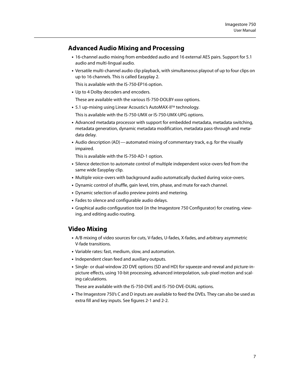 Advanced audio mixing and processing, Video mixing, Advanced audio mixing and processing video mixing | Grass Valley Imagestore 750 v.3.0.1 User Manual | Page 23 / 273