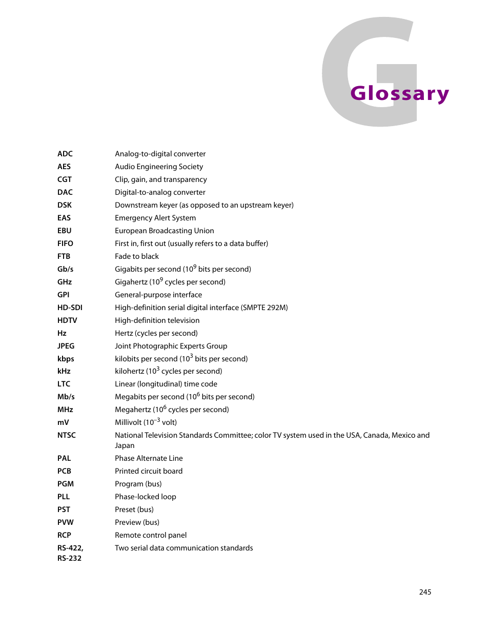 Glossary, Appendix d is a | Grass Valley Imagestore 750 v.3.0.1 User Manual | Page 261 / 273