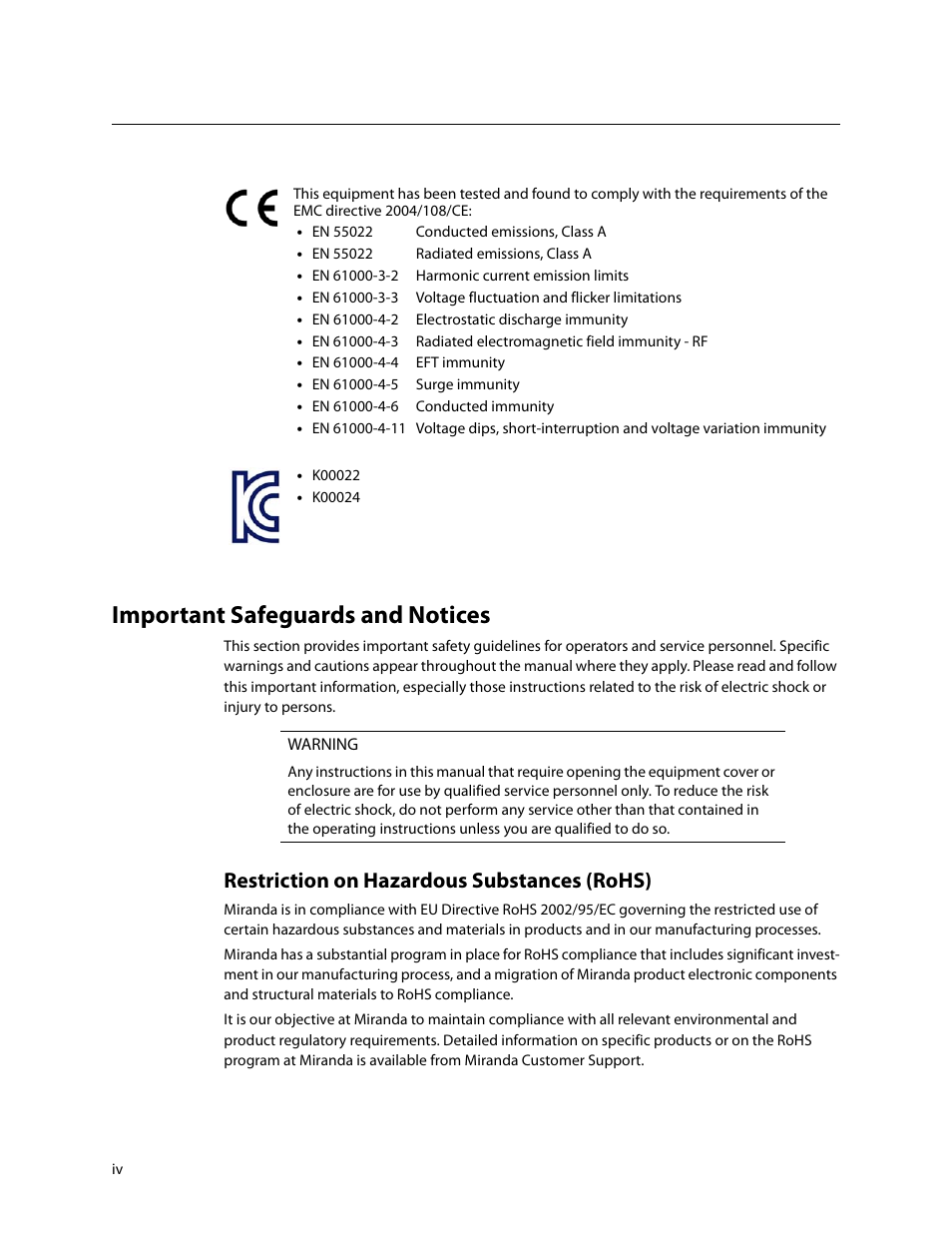 Important safeguards and notices, Restriction on hazardous substances (rohs) | Grass Valley Imagestore 750 v.3.0.1 User Manual | Page 4 / 273