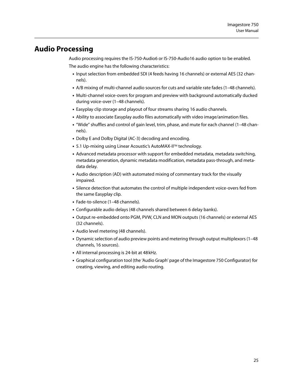 Audio processing | Grass Valley Imagestore 750 v.3.0.1 User Manual | Page 41 / 273