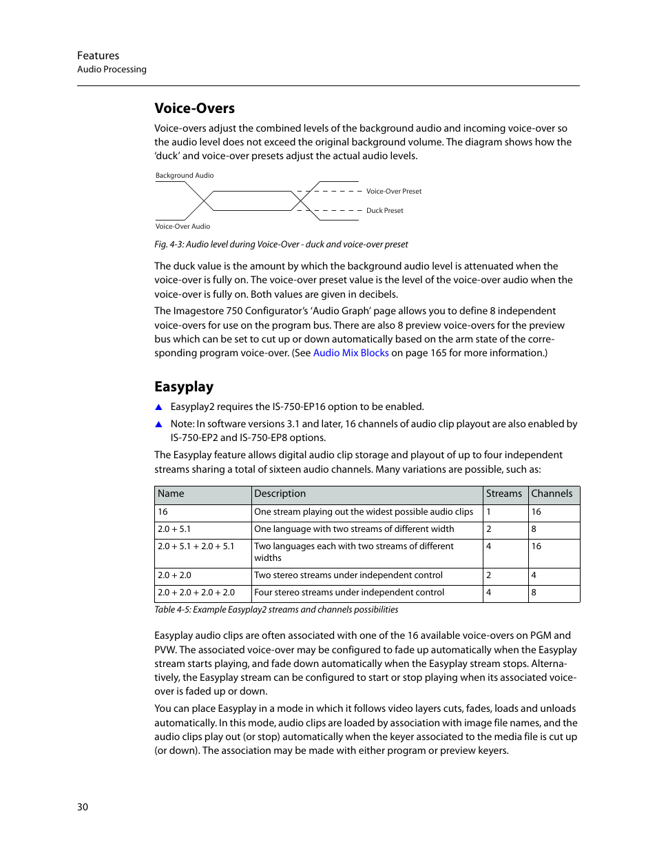 Voice-overs, Easyplay, Voice-overs easyplay | Grass Valley Imagestore 750 v.3.0.1 User Manual | Page 46 / 273