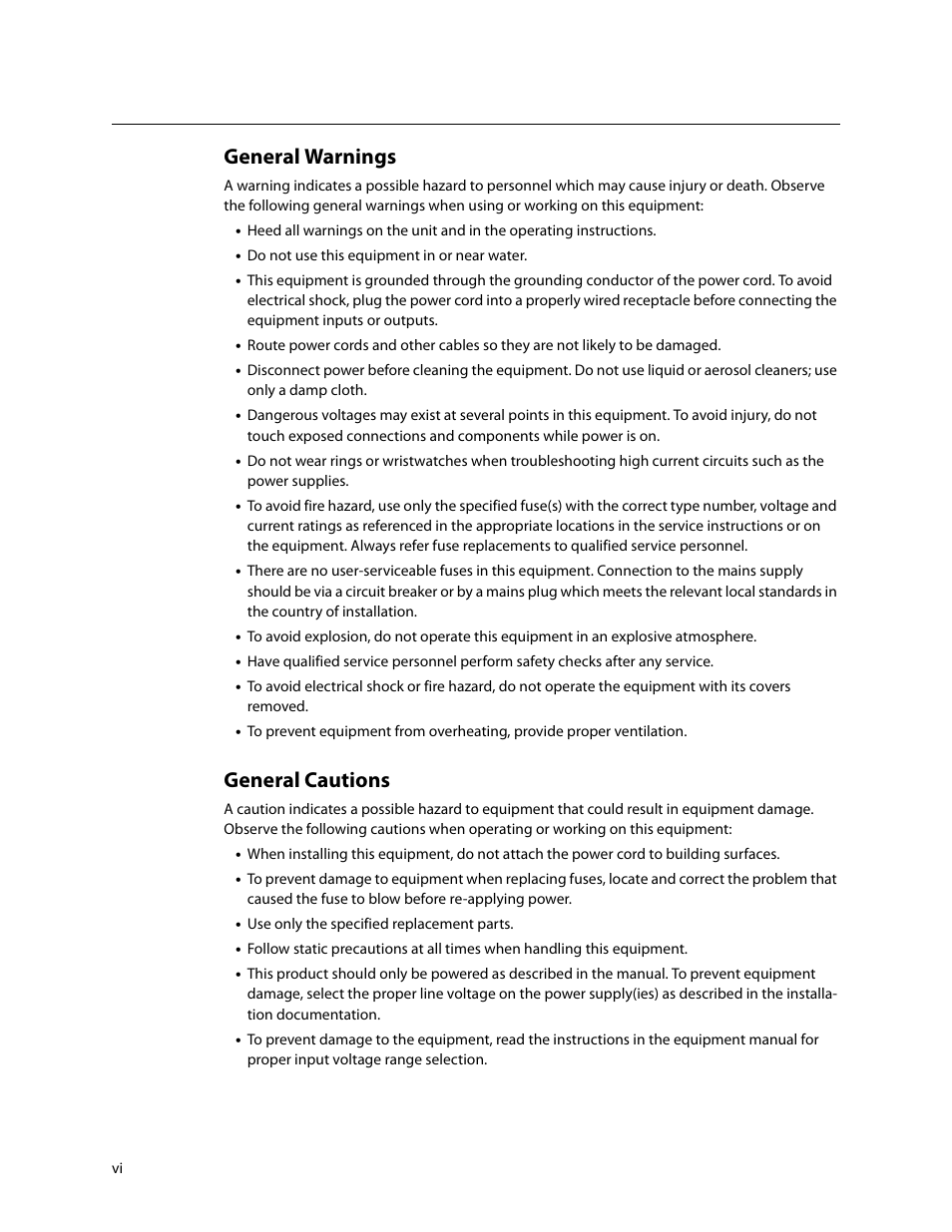General warnings, General cautions | Grass Valley Imagestore 750 v.3.0.1 User Manual | Page 6 / 273