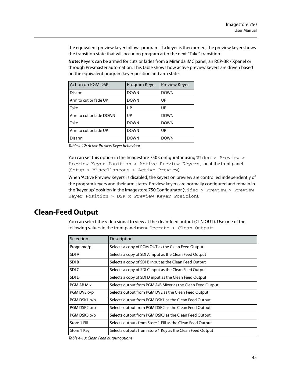 Clean-feed output | Grass Valley Imagestore 750 v.3.0.1 User Manual | Page 61 / 273