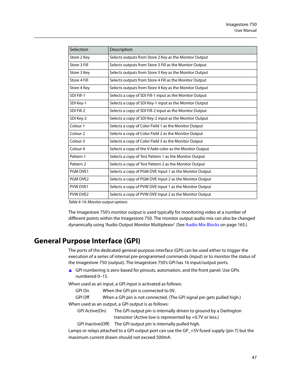 General purpose interface (gpi) | Grass Valley Imagestore 750 v.3.0.1 User Manual | Page 63 / 273