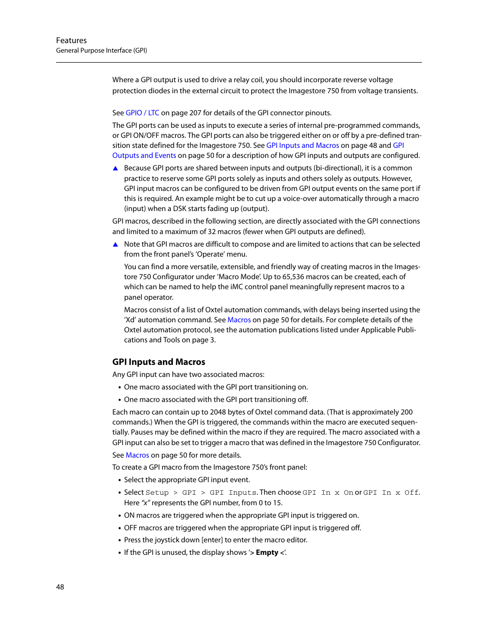 Gpi inputs and macros | Grass Valley Imagestore 750 v.3.0.1 User Manual | Page 64 / 273