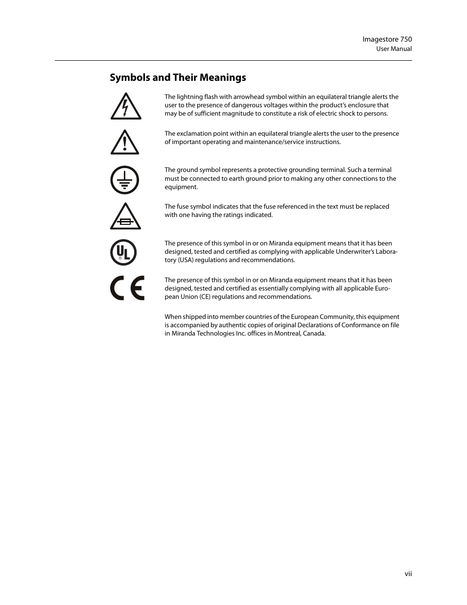 Symbols and their meanings | Grass Valley Imagestore 750 v.3.0.1 User Manual | Page 7 / 273